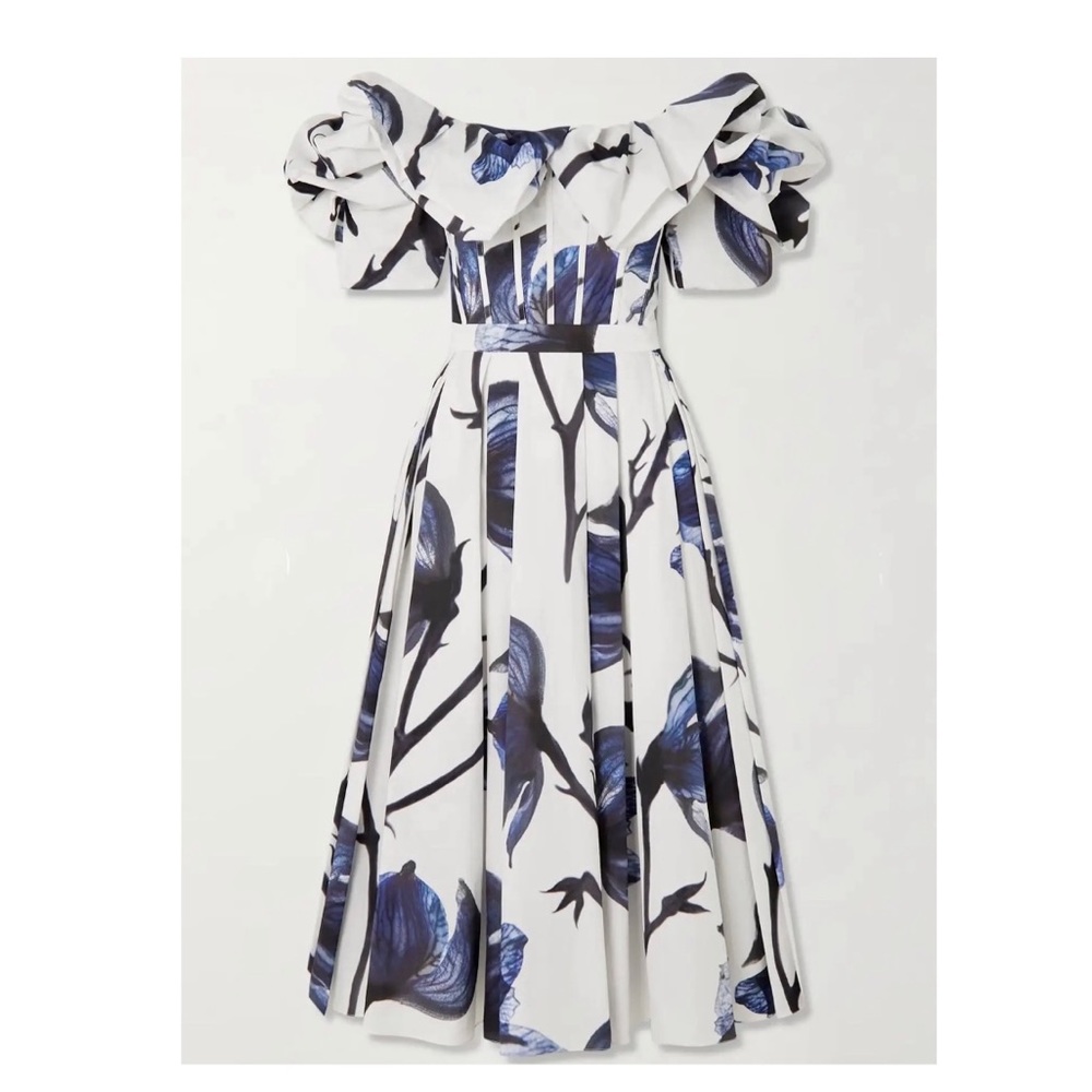 Alexander McQueen Ruffled Floral-Print Cotton Poplin Corset Maxi Dress - Picture 1 of 12
